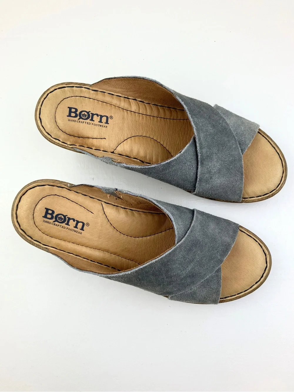 Born Khell Platform Sandal Grey Suede Criss-Cross Sz 6